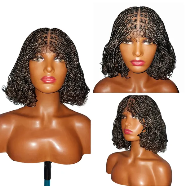 10" - Short Curly Box Braided Wig Cap
