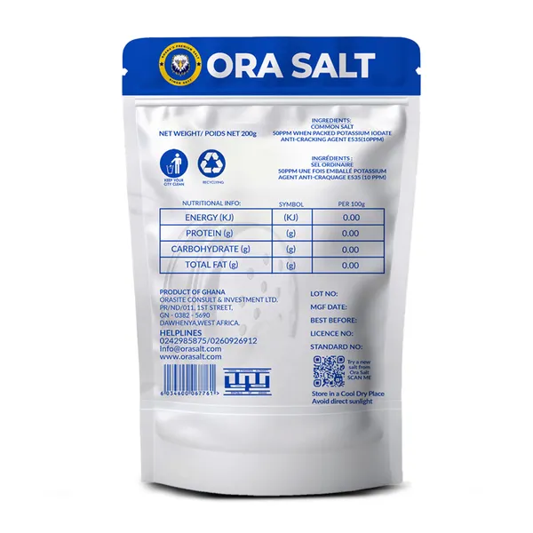 100pcs– Premium Refined Iodated Ora Sea Salt-200g
