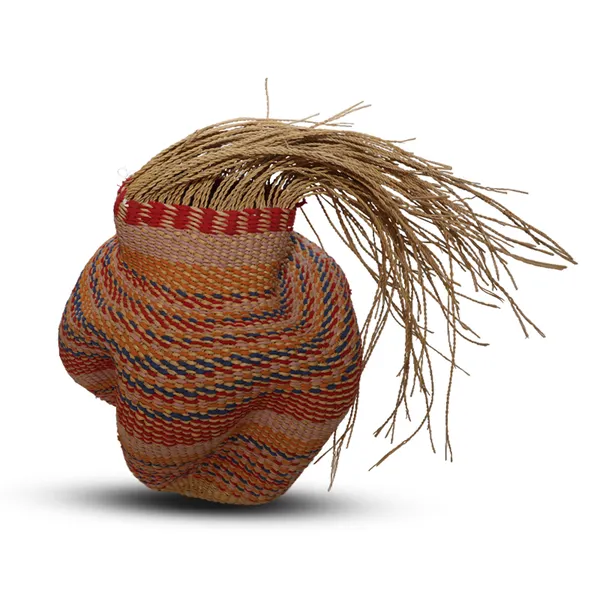 Multi-colored weaved pot shaped basket