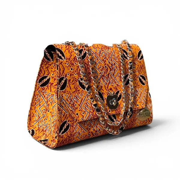 African Print Shoulder Bag with Chain Strap-Structured Hand bag