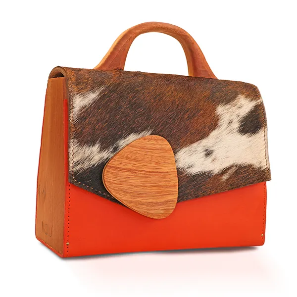 Orange and Brown Fur Two tone SODZINE handbag