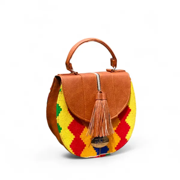Kente Crescent Crossbody Bag (Authentic Kente Leather Shoulder Bag)