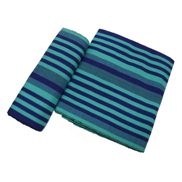 Teal and Blue Black Striped African Kente Weave Smock, fugu, Batakali, Fabric 4yards