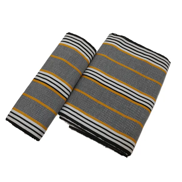 Charcoal grey with Gold Striped African Kente Weave Smock, fugu, batakali, Fabric- 4yards