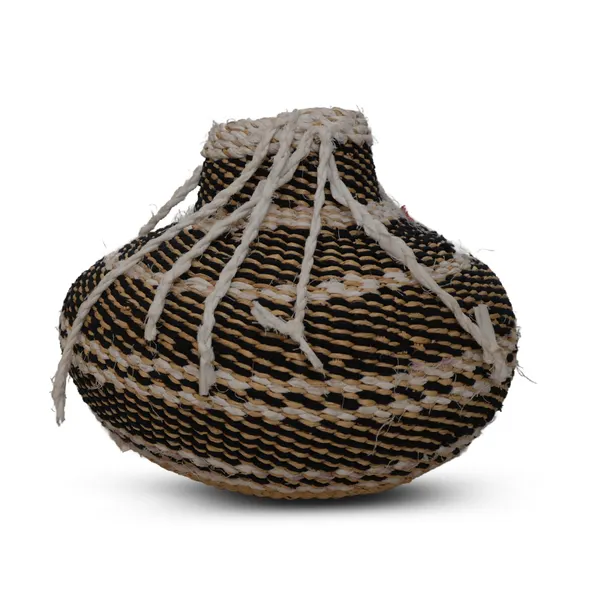 Cream Brown Pot Weaved Basket