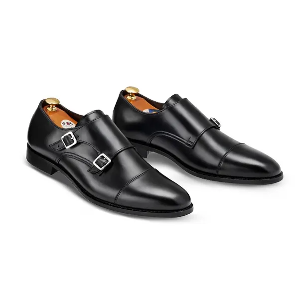 BLACK DOUBLE MONK STRAP Open Men’s Genuine Leather Shoes – Luxury Formal Footwear