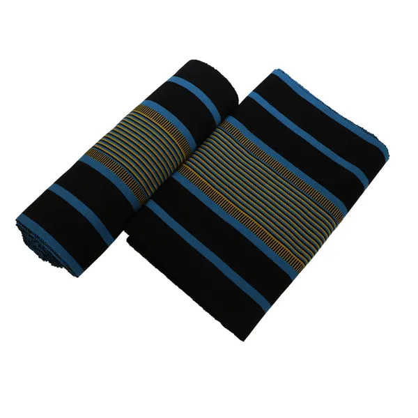 Blue Black and Gold Striped African Kente Weave Smock , fugu , batakali, Fabric-4yards