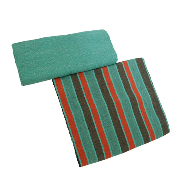 Green, Red and Black Striped African Kente Weave Smock , fugu , batakali, Fabric-4yards