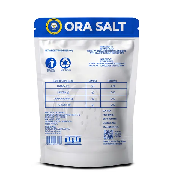 5pcs- Premium Refined Iodated Ora Sea Salt-900g