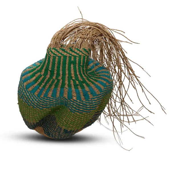 Multi-colored pot shaped weaved basket