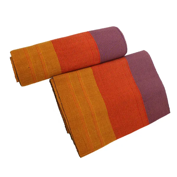 Burgundy Orange and Gold Striped African Kente Weave Smock , fugu , batakali, Fabric-4yards