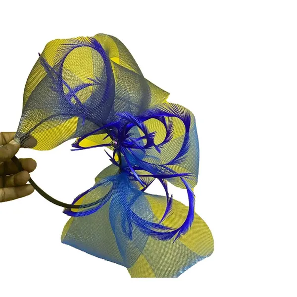 Yellow Blue Fascinator – Elegant Multi-Color Headpiece for Weddings & Events